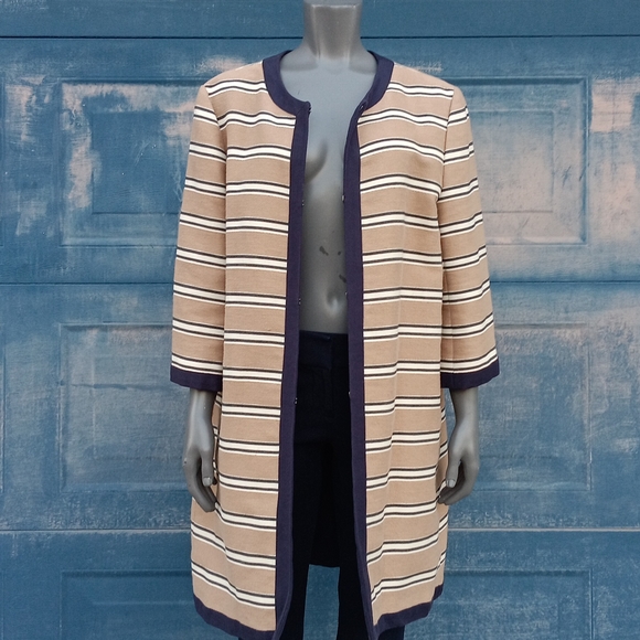 Ann Taylor Lined Navy/Tan stripe Topper Coat (Navy/Tan stripe